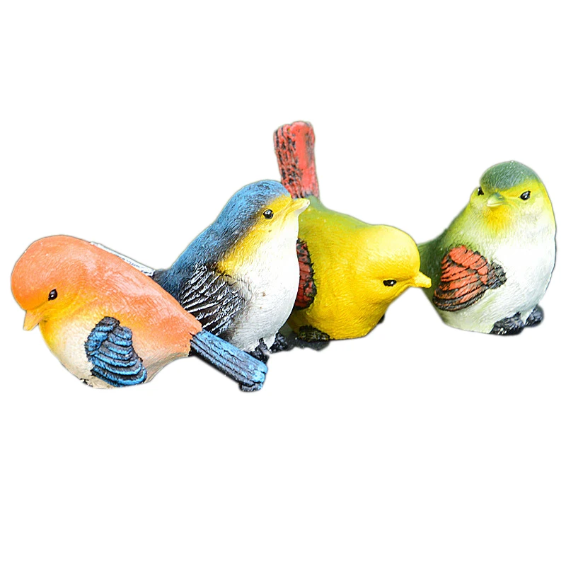 

LIXF 4 Pcs/Set Cute Doll Artificial Birds Resin Statue Figurine Model House Home Lawn Garden Decor