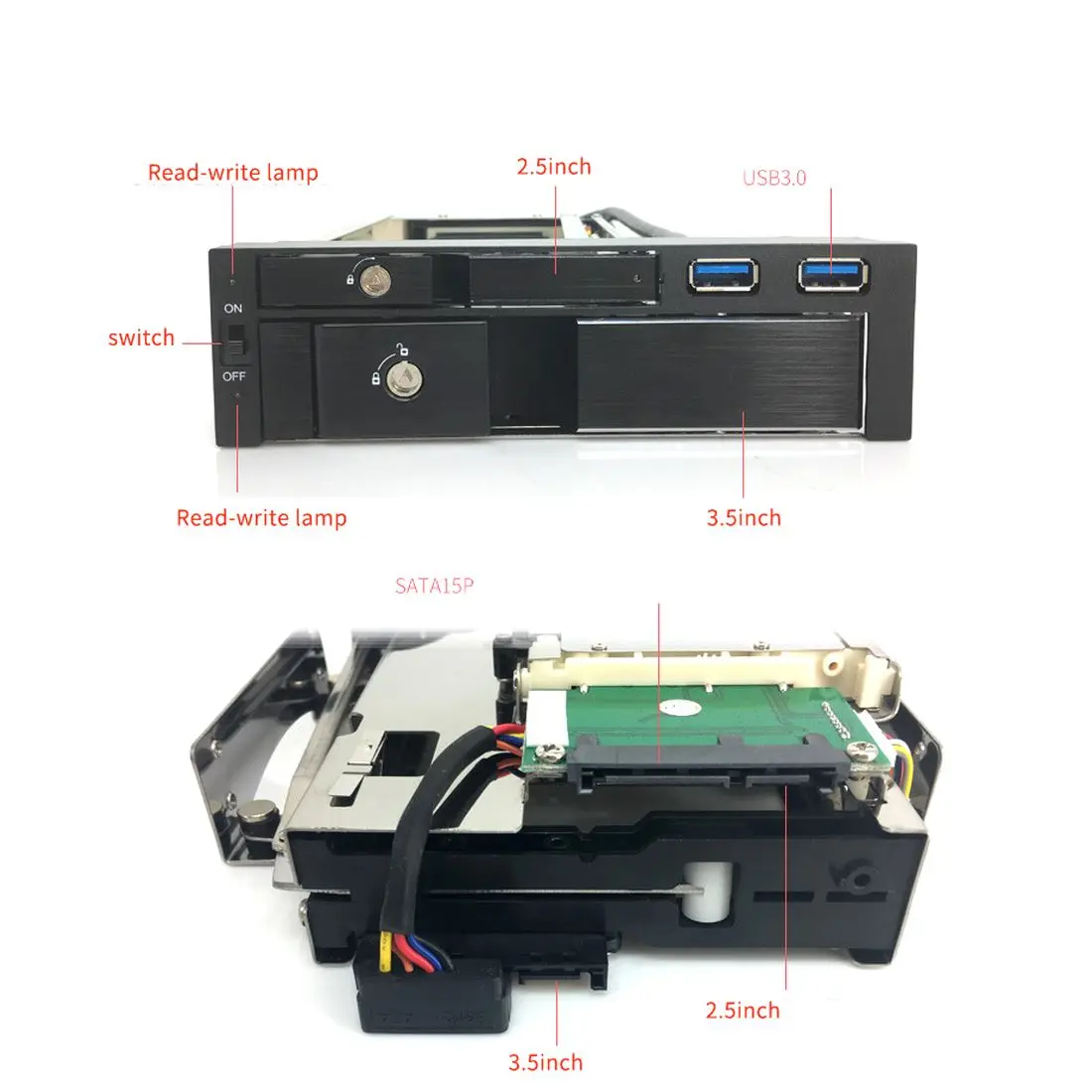 TOOLFREE Optical Dual Bay Tray Less Mobile Rack Enclosure For 2.5/3.5 Inch SATAT III HDD SSD w 2 Port USB 3.0 Hub For Desktop PC ssd hard disk box