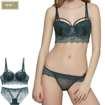 

Women Lace Super Gather Lingerie Underwear Sets Bra Push Up Embroidery Lady Female Transparent Brassiere & Brief Panties Set