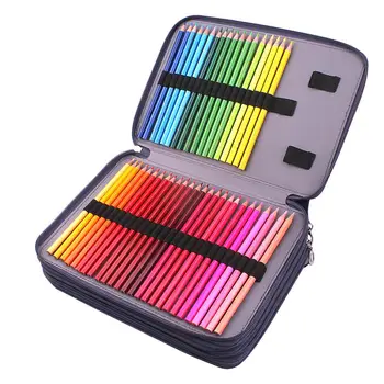 

200 Slots Colored Pencil Case Organizer with Zipper PU Leather Large Capacity Pen Holder Bag (Black Marble)