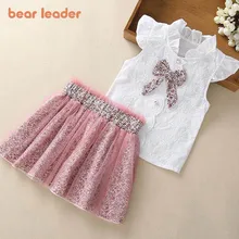 Bear Leader/комплекты одежды для девочек Новая летняя футболка без рукавов + юбка с бантом и принтом комплекты детской одежды из 2 предметов одежда для малышей Bear Leader/комплекты одежды для девочек Новая летняя футболка без рукавов + юбка с бантом и принтом комплекты детской одежды из 2 предметов одежда для малышей