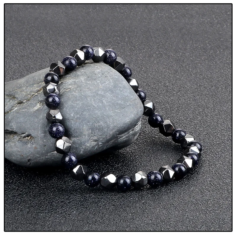 Bracelet Homme Pierre Naturelle - Œil De Tigre Bleu Et Hématite 8mm