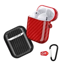 Чехол из углеродного волокна для Apple AirPods, беспроводной зарядный чехол для наушников, чехол для AirPods, 2 Аксессуары для талии/сумки с застежкой на крючок