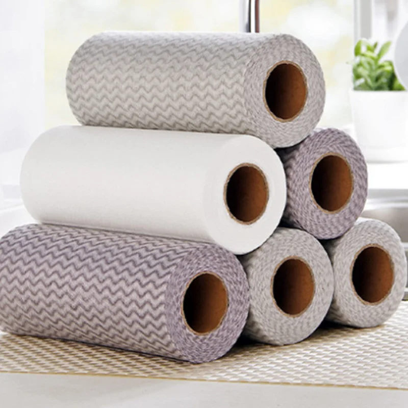 50PCS/Roll Non-woven Kitchen Cleaning Cloth Disposable Eco-friendly Rags Non-stick Oil Absorbent Wipes Kitchen Cleaning Tool