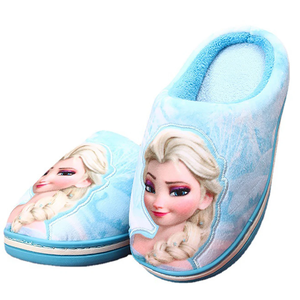 Disney Cartoon Kid Baby Home Cotton Slippers For Girl Frozen Princess Elsa Indoor Shoes Children Casual Warm Soft Winter Slipper