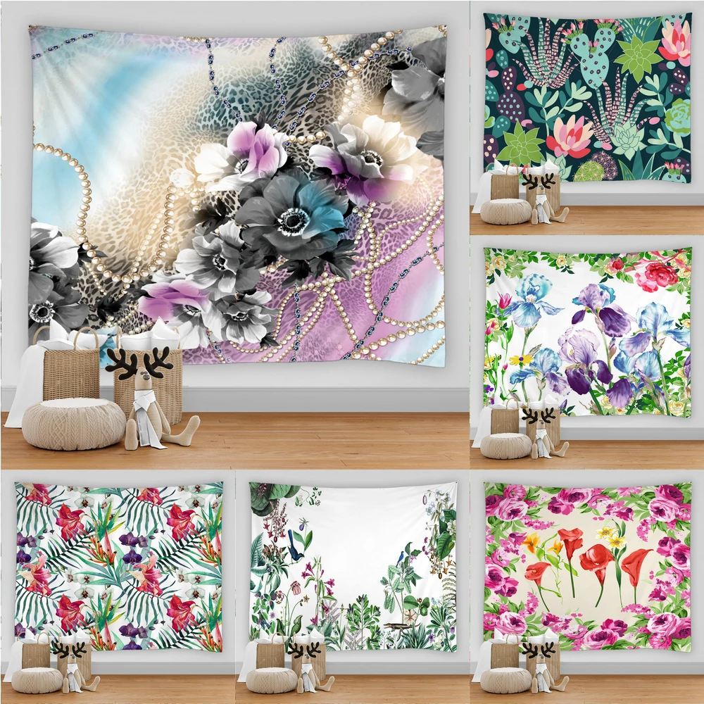 

Flower Leaves Tapestry Simple Nordic Style Hippie Mat Wall Hanging Bohemian Bedspread Dorm Decor Tapestries Wall Cloth Carpet