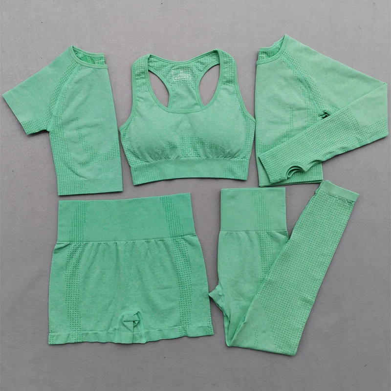 Yoga Set Sports Set Gym Workout Set Sportswear Set Fitness Set Sports Bra Set Yoga Pants Set 2/3/5PCS Women Vital Seamless Yoga Set Workout Sportwear Gym Clothing Short/Long Sleeve Crop Top High Waist Leggings Sports Suit