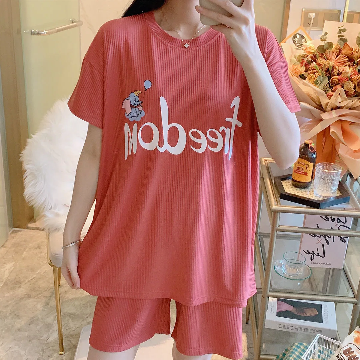 

Pajama set female pajamas two-piece sweet and soft comfortable short-sleeved T-shirt shorts comfortable summer pajamas