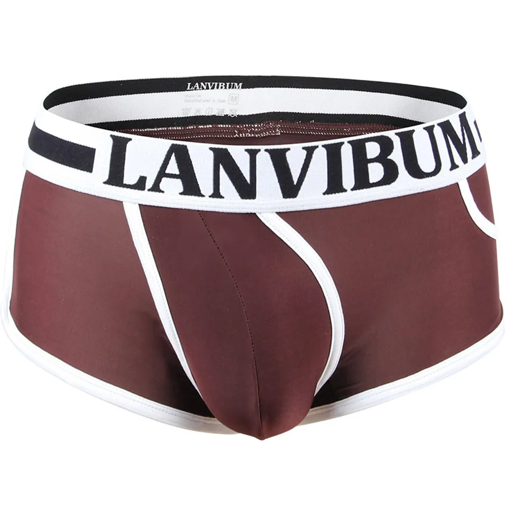 Coffee LANVIBUM модные брендовые мужские сексуальное нижнее белье боксеры чистый цвет боксеры шорты трусы с отдельной секцией для пениса мягкий модал скольжения hombre - Цвет: Coffee