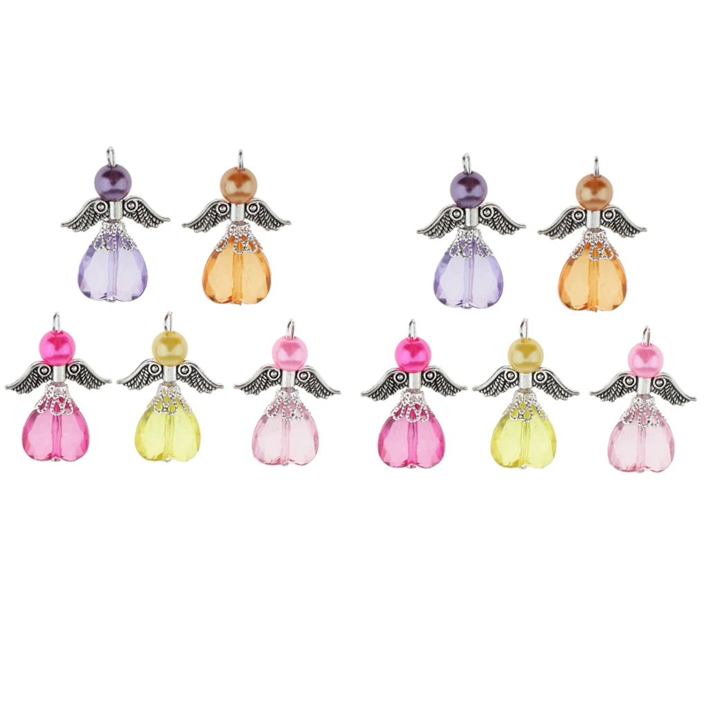 10Pcs Mixed Angel Wings Pendants Charms Dangle Spacer Beads Antique Silver Wings for Necklace Bracelet Jewelry Making Crafts