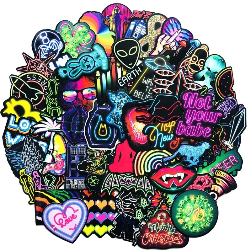 

75PCS Neon Light Sticker Gifts Toys for Children Anime Animal Cute Decals Stickers to Laptop Phone Suitcase Guitar Fridge Car