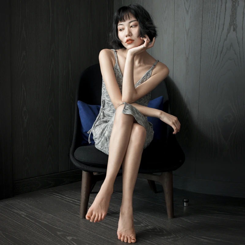 

Sling Nightdress Female Summer New Sexy Nightwear Modal Cotton Sexy Pajamas Ladies Summer Waist Tie Mid-long Female Homewear