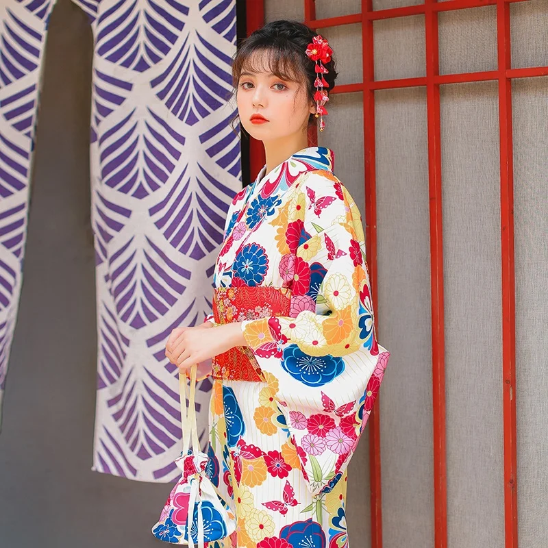 Юката Женские кимоно традиционное японское кимоно платье Obi Haori японская косплей одежда Гейша костюм FF2354