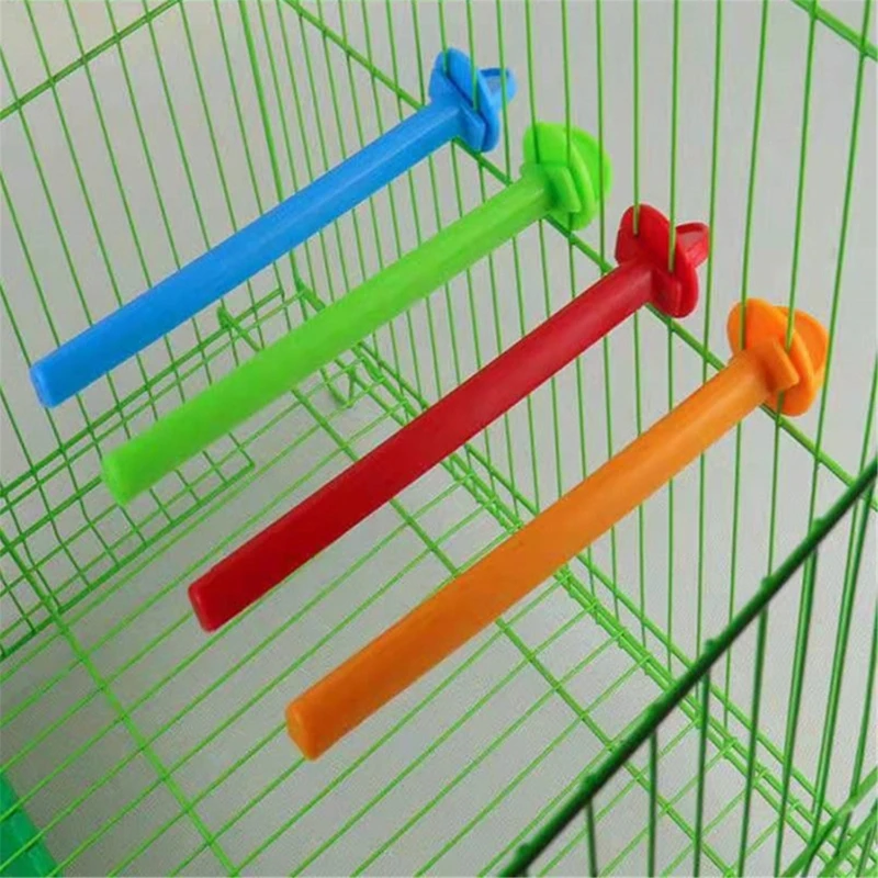 Plastic Perch Birdcage Training Stand Durable Grinding Chew Toy for budgerigar Parakeet Lovebird 5-Piece Color Random N1HF