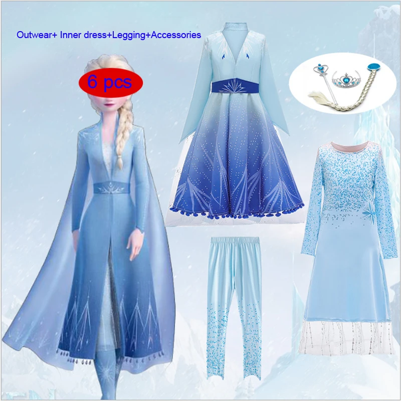 Новая версия платья для детей с героями мультфильма «Холодное сердце»; винтажное платье Эльзы для костюмированной вечеринки; детское Новогоднее платье принцессы с длинными рукавами; Рождественский Костюм