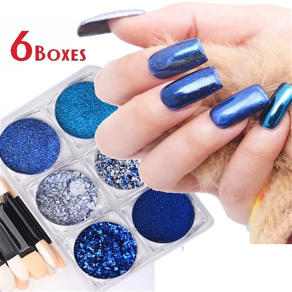 Cashback Price of  6Pcs/Set Super Shining Nail Glitter Powder Dust Paillette Flakies Sequins Silver Mixed Colors with 