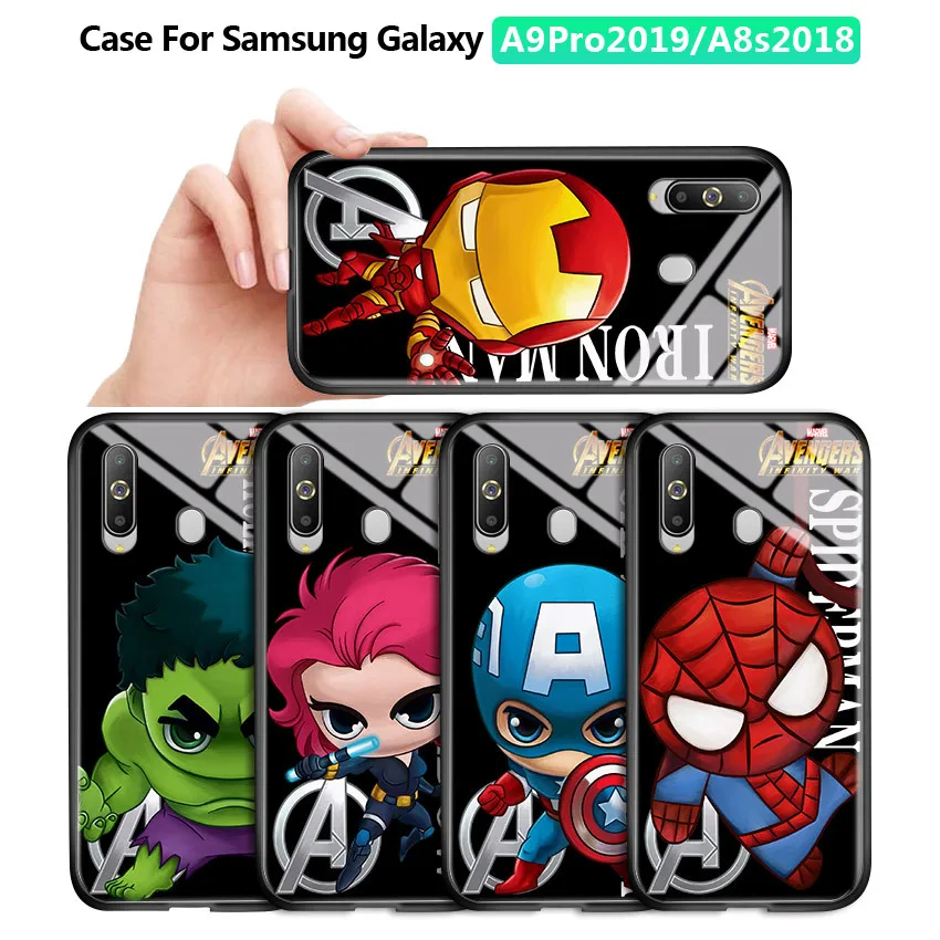 Чехол глянцевый из закаленного стекла для Samsung Galaxy A9 Pro 2019 A8S 2018 A8 Star Cartoon Marvel Avenger