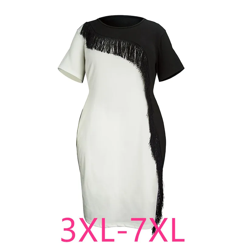 Comprar 2019 verano vestido de fiesta de talla grande para mujer casual suelto de manga corta de gran tamaño vestidos de cuello redondo blanco negro 3XL 4XL 5XL 6XL 7XL