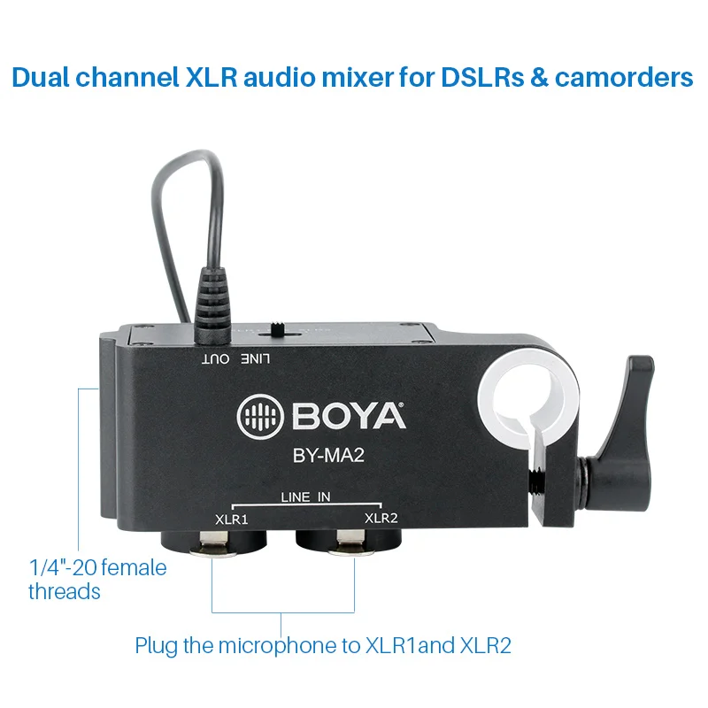 Boya BY-MA2 двухканальный АУДИО миксер XLR Jack 6,5 мм до 3,5 мм Беспроводная микрофонная система для Canon Nikon sony DSLR камеры