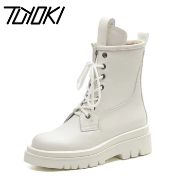 

Tuyoki Size 34-43 Real Leather Women Ankle Boots Cross Strap High Heel Winter Shoes Woman Warm Fashion Platform Lady Footwear