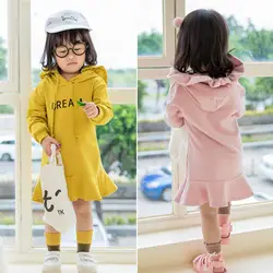 Осень 2019, детская одежда, новинка, толстовка с капюшоном для девочек, платья для девочек