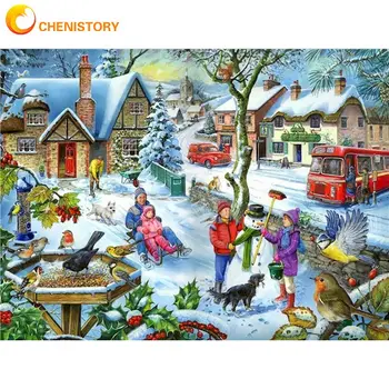 

CHENISTORY Painting By Numbers Kits For Kids Christmas Snow Carnival Scenery Oil Paints 60x75cm Framed Home Room Wall Decor Art