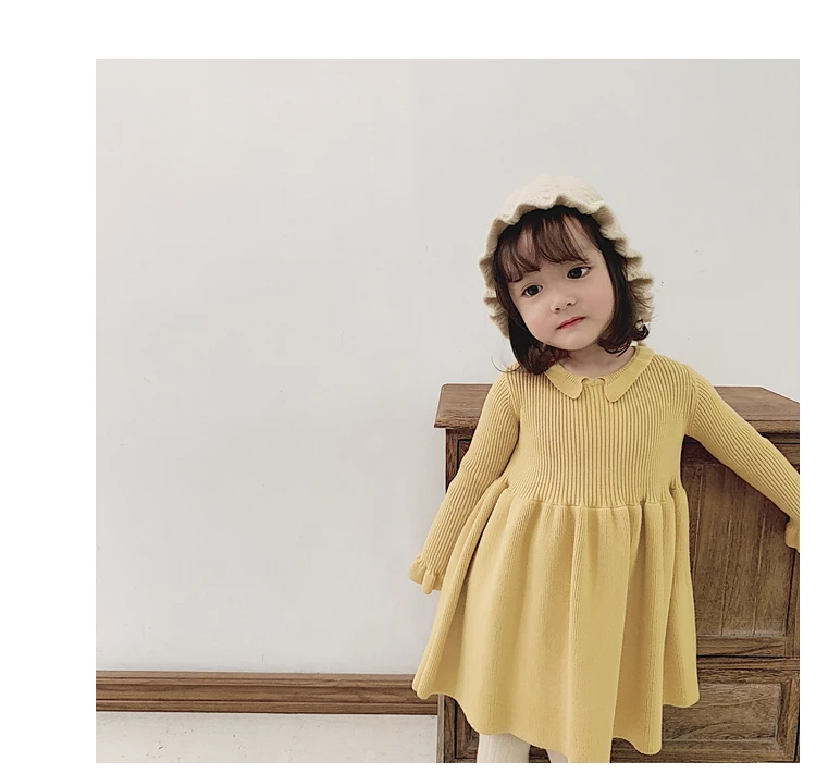 Модные платья-свитера с длинными рукавами для девочек; осень г.; Новое Детское однотонное Хлопковое трикотажное платье принцессы; детская одежда