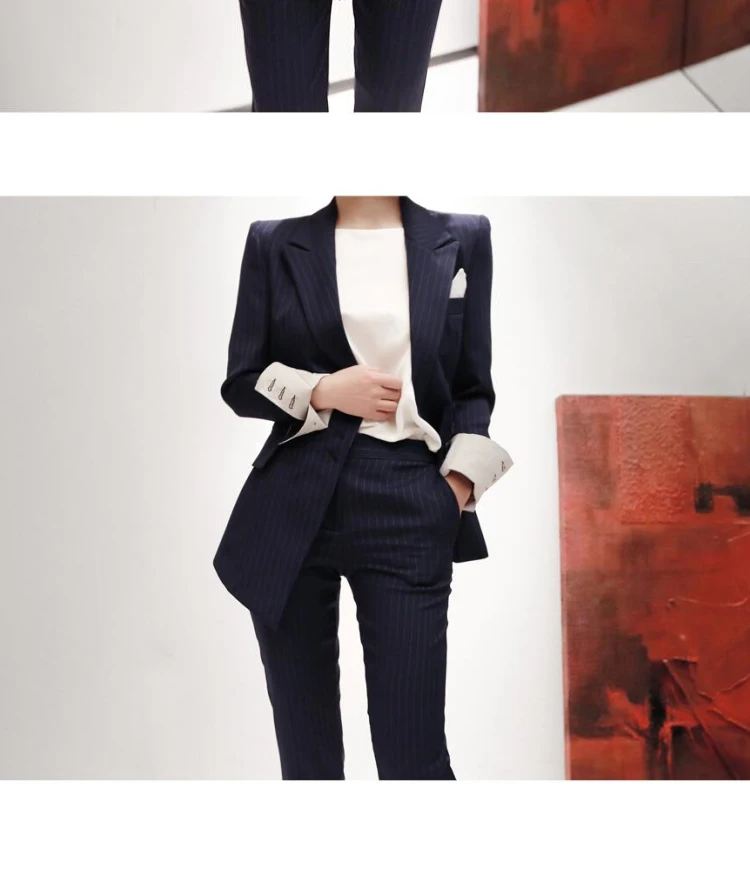 Herfst kleding vrouwelijke nieuwe Professional pak темперамент revers Кляйн jascasualgestreeptevoetenbroek tweedelige Vrouwen