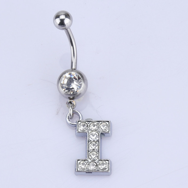 26 letter style Charming Body Piercing Crystal Rhinestone Inlaid Navel Belly Button Ring stainless steel jewelry