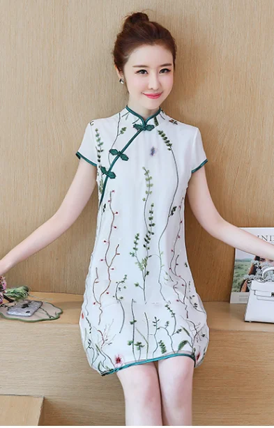 Китайское платье, Ретро стиль, улучшенный цветок, Ципао, женское, aodai, классическое, короткий рукав, вечерние, cheongsam, элегантное, женское, свадебное платье - Цвет: color2