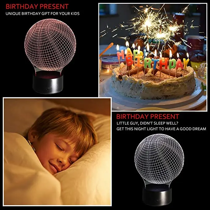 3D Оптическая иллюзия Ночной светильник 7 светодиодный меняющая цвет лампа крутой