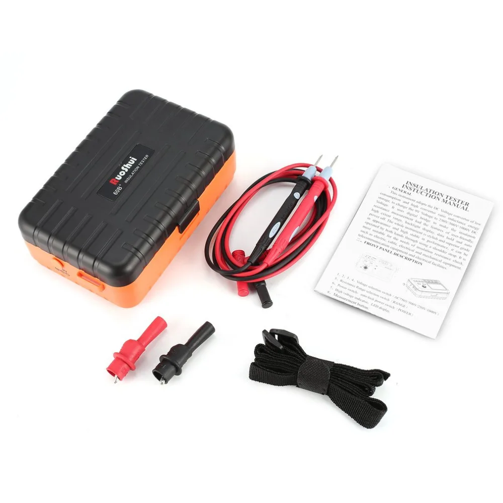 RuoShui 60B+ цифровой тестер сопротивления изоляции 1000 в тестер Megger DC AC 2000 м ом Высокое напряжение короткого замыкания Входная сигнализация