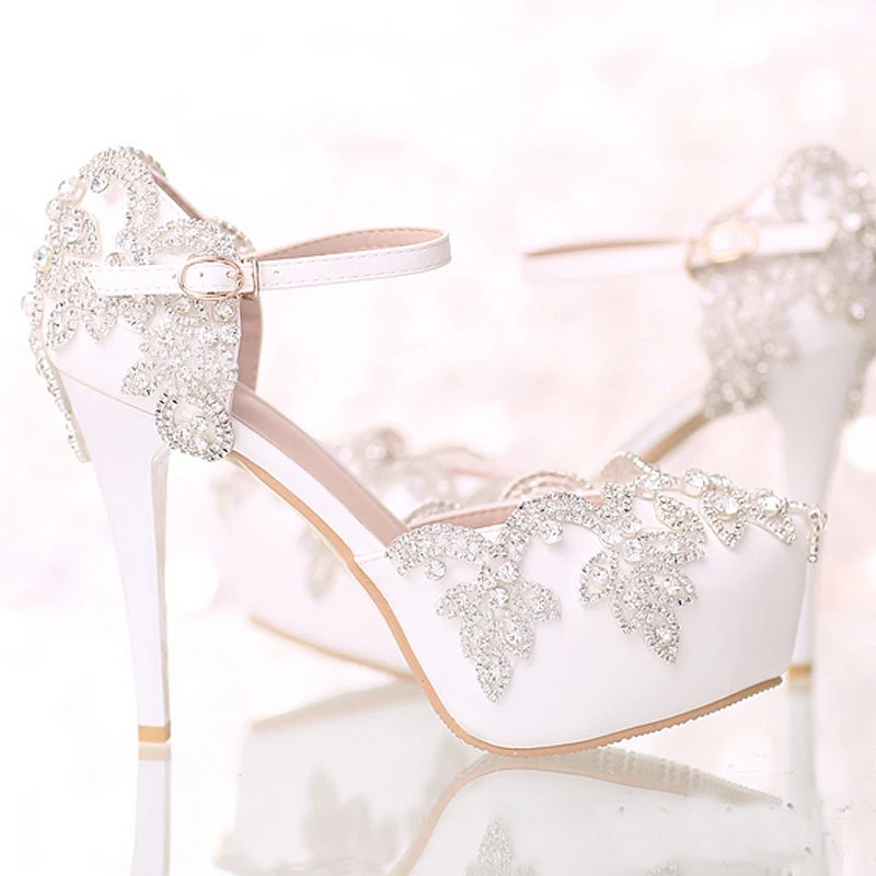 Zapatos de novia de cristal de punta redonda zapatos blancos para vestido de  novia con correas en el tobillo Zapatos de vestir formales con plataforma  bombas fiesta de graduación - AliExpress Calzado