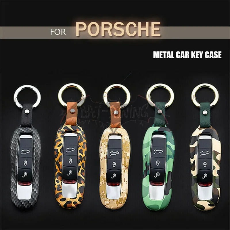 1X Car Key Case Fob Cover For Porsche Macan Panamera Cayenne 911 996 Boxster 986 987 981 New Camouflage Carbon Fiber Zinc Alloy