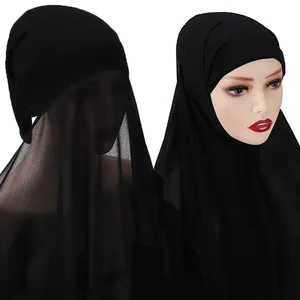 Chal largo de gasa para mujer, Hijabs de moda de Color sólido, pañuelo para la cabeza, estilo elástico, bufandas de uso libre