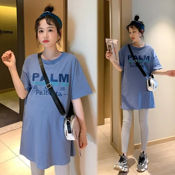 

8229# Letter Printed Cotton Maternity Tees Summer Casual Plus Size Loose T Shirt Clothes for Pregnant Women Pregnancy Tops