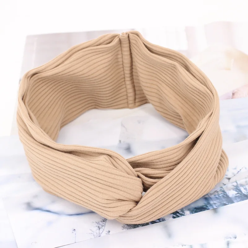 Fashion Big Bow Headband For Women Girls Hair Accessories Solid Turban Elastic Hair Bands Winter Knit Headwrap Hair Bows - Цвет: B65 beige