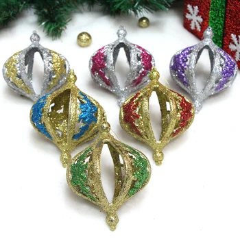 

Christmas decorations 6CM two-color gold powder ball gift ball hollow flower ball Christmas tree window hotel small pendant.