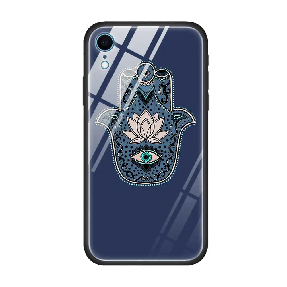 Чехол из закаленного стекла для Apple iPhone 8 7 6 6S Plus, чехол для iPhone 11 11Pro XS MAX XR X, жесткая задняя крышка из силикона, ТПУ, Hamsa - Цвет: T14