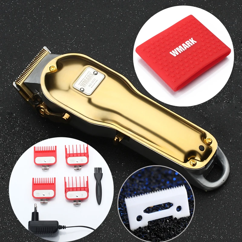 2020A(Golden) set 1 WMARK полностью Металлическая машинка для стрижки волос NG- NG- электрическая машинка для стрижки волос бесплатное противоскользящее кольцо 2500 мАч Беспроводная Машинка для стрижки волос золотого цвета - Цвет: 2020A(Golden) set 1