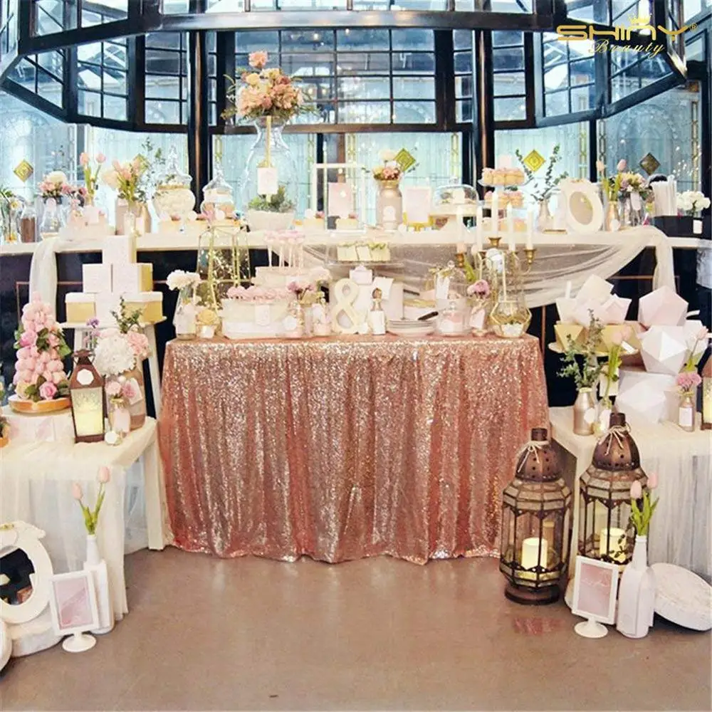 Rose Gold Высокого качества для свадьбы или! 50*80 дюймов и серебряного цветов; блестящая скатерть, столовое белье, блестящие серебряные блестящие Свадебные Постельное белье скатерть(125x210 см)-y - Цвет: Rose Gold