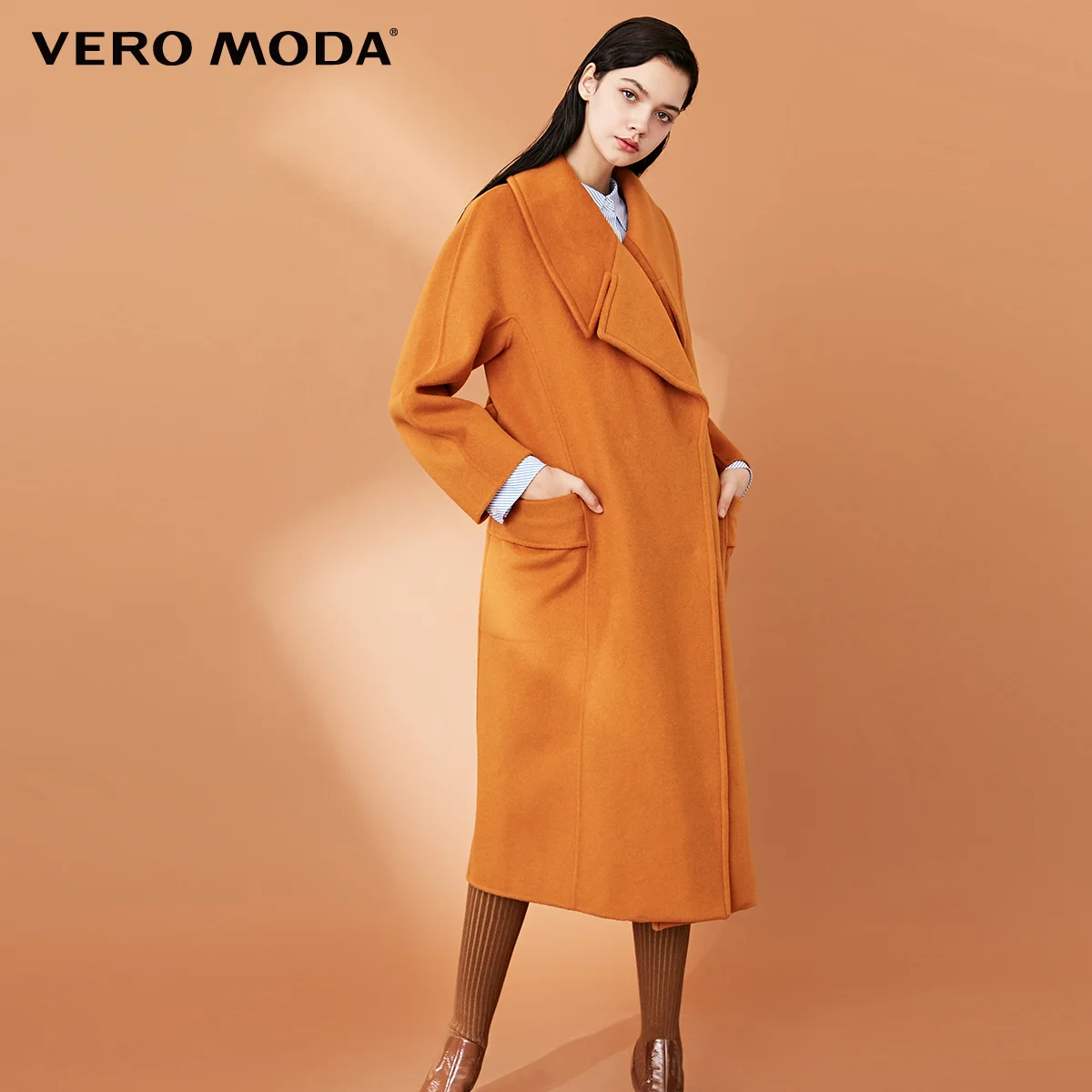 Monk yellow Vero Moda женское о-образное длинное тяжелое шерстяное пальто с боковым карманом | 318327535 - Цвет: Monk yellow