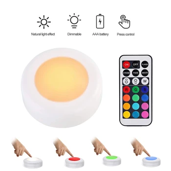 

RGB 12 Colors Dimmable Wireless LED Puck Lights Touch Sensor led Under Cabinet Light For Close Wardrobe Stair Hallway Night lamp