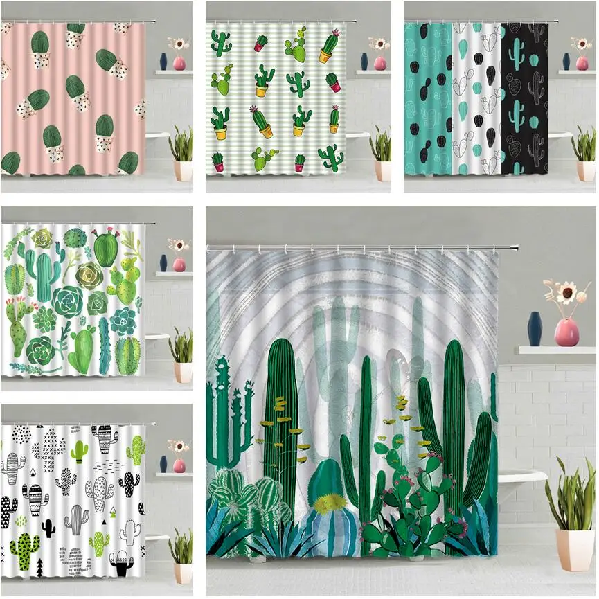 

Занавеска для душа Тропический кактус мультяшное зеленое растение в горшке Современная водонепроницаемая ткань для ванной настенная подвесная занавеска s Набор для декора экрана