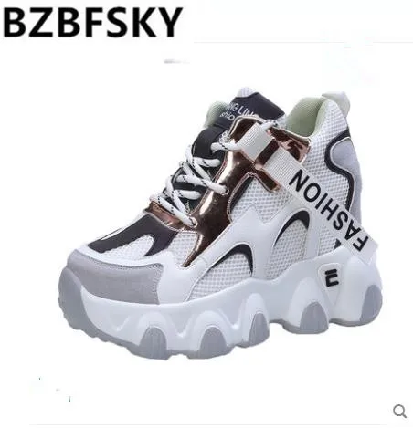 

Women Platform Chunky Sneakers New Designers Fashion Lace Up Casual Shoes Woman Summer Old Dad Shoes Ladies 9cm Super High Heels