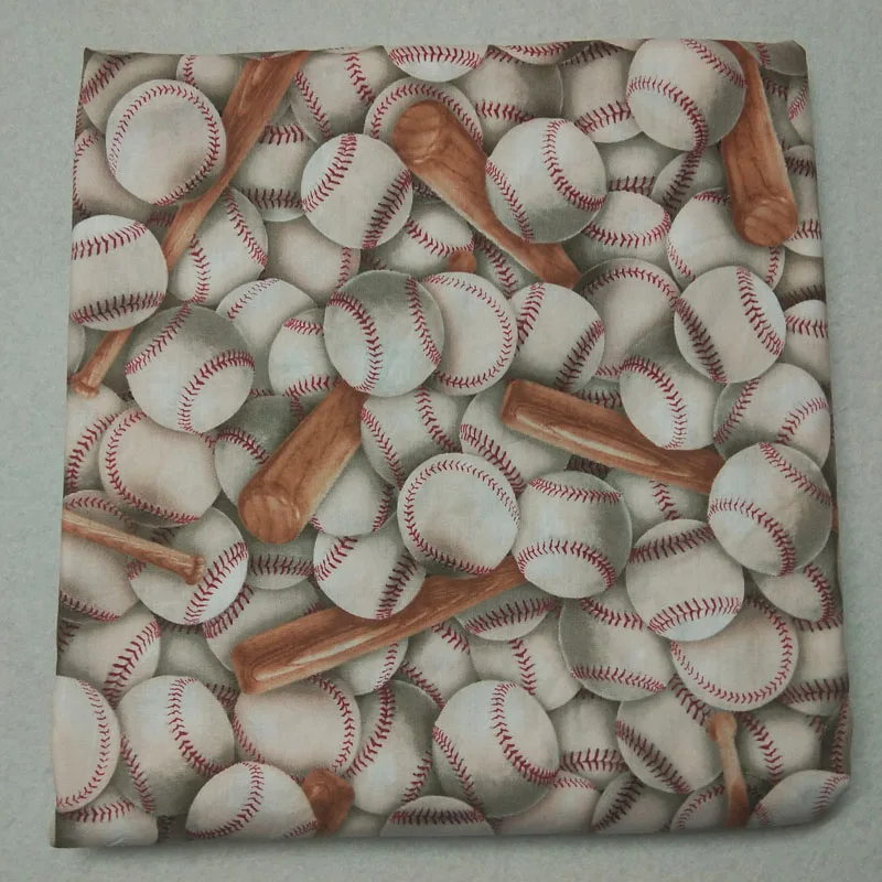 50x105cm Baseball & Brown Baseball Bat Printed Cotton Fabric Baseball