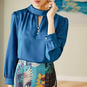

New Pearl clasp blockbuster silk shirt contracted workplace commuting professional mulberry silk blouse