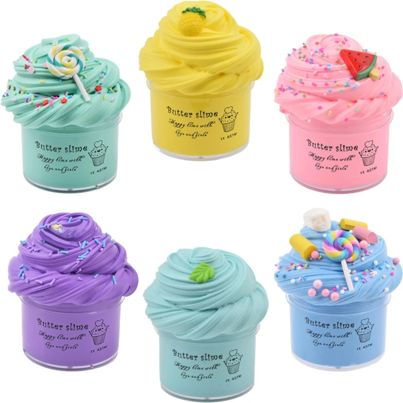 

6Pc Butter Slime with Candy Slime Watermelon Slime and Pineapple Slime Soft Gift