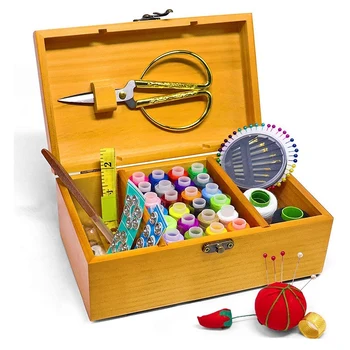 

Sewing Box Sewing Basket with Kit Accessories Vintage Wooden Organizer Box for Mom Grandma