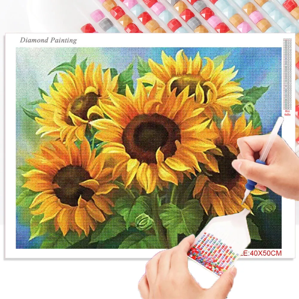 FIYO Full Square/Round Drill 5D DIY Diamond Painting "Dier Kat Thema" Sunflower Flower Embroidery Cross Stitch Home Decor Gift 5D DIY Diamond Painting hot